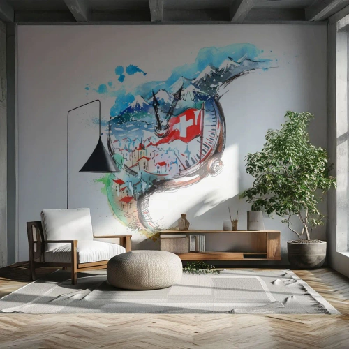 Fotótapéta Premium Sand - Svájci szellemiség - Absztrakció, Svájci óra, Alpok - 500x350 cm