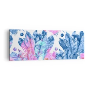 Vászonkép - Rózsaszín és kék tollak - 140x50 cm