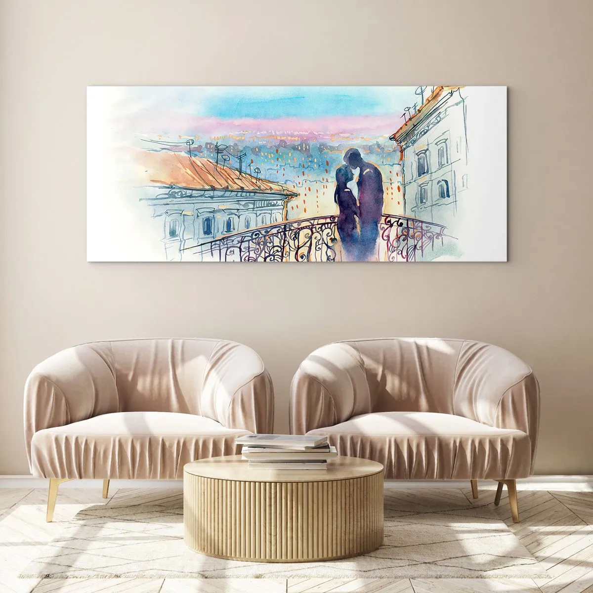 Üveg kép - Párizsi szerelmesek - 90x30 cm