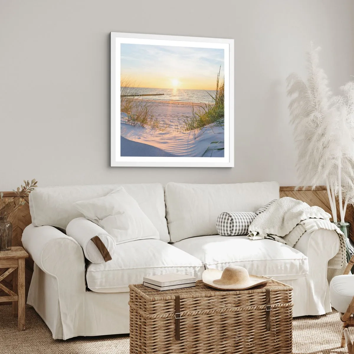 Poszter fekete keretben - A tenger hangja, a madarak éneke, egy vad tengerpart a fű között... - 30x30 cm