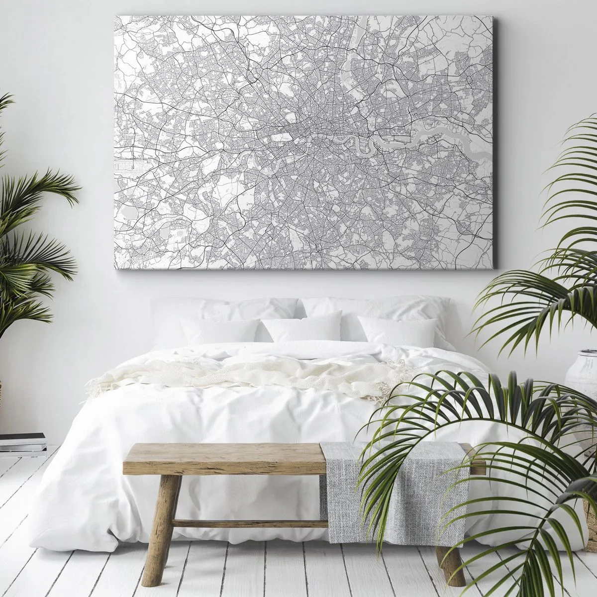Vászonkép - Minimalista várostérkép szürke árnyalatokban - 70x50cm - A londoni labirintus térképe - Modern fali dekoráció nappalihoz és hálószobához ARTTOR