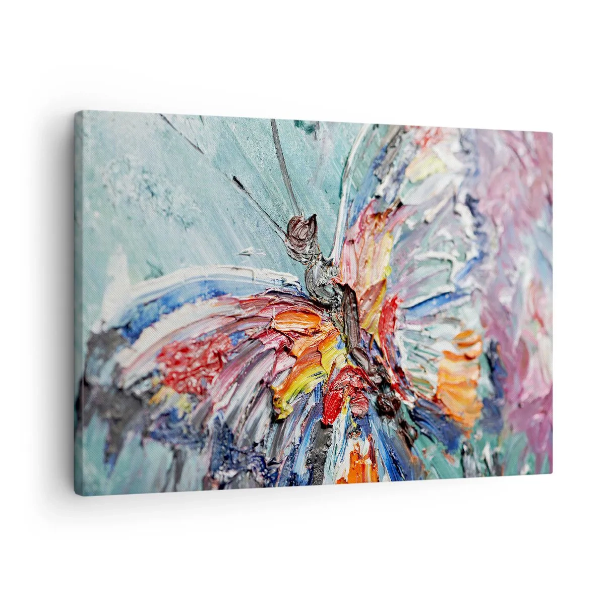 Vászonkép - Színes impasto pillangó pasztell háttéren - 70x50cm - A természet által festett - Modern fali dekoráció nappalihoz és hálószobához ARTTOR
