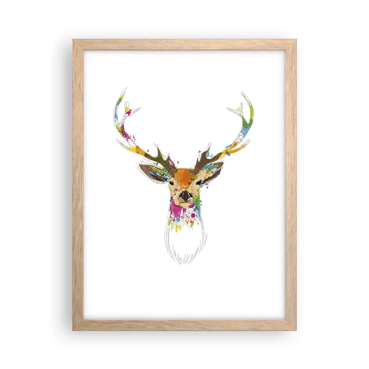 Poszter világos tölgy keretben - Színben fürdő gyengéd szarvas - 30x40 cm