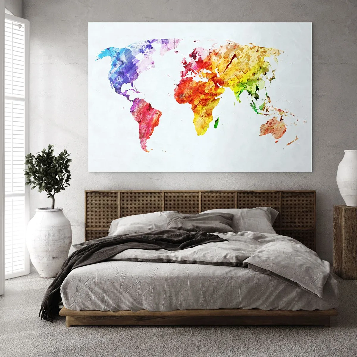 Üveg kép - Akvarell világtérkép élénk színekkel - 70x50cm - A világ minden színe - Modern fali dekoráció nappalihoz és hálószobához ARTTOR