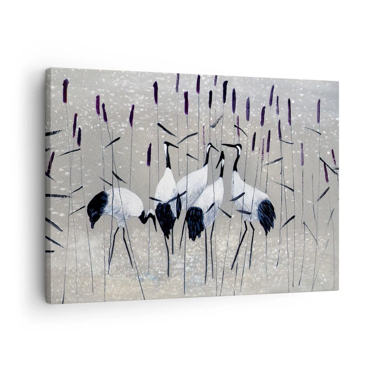 Vászonkép - Gémek a fűben békés háttér előtt - 70x50cm - A sajátjaik között - Modern fali dekoráció nappalihoz és hálószobához ARTTOR