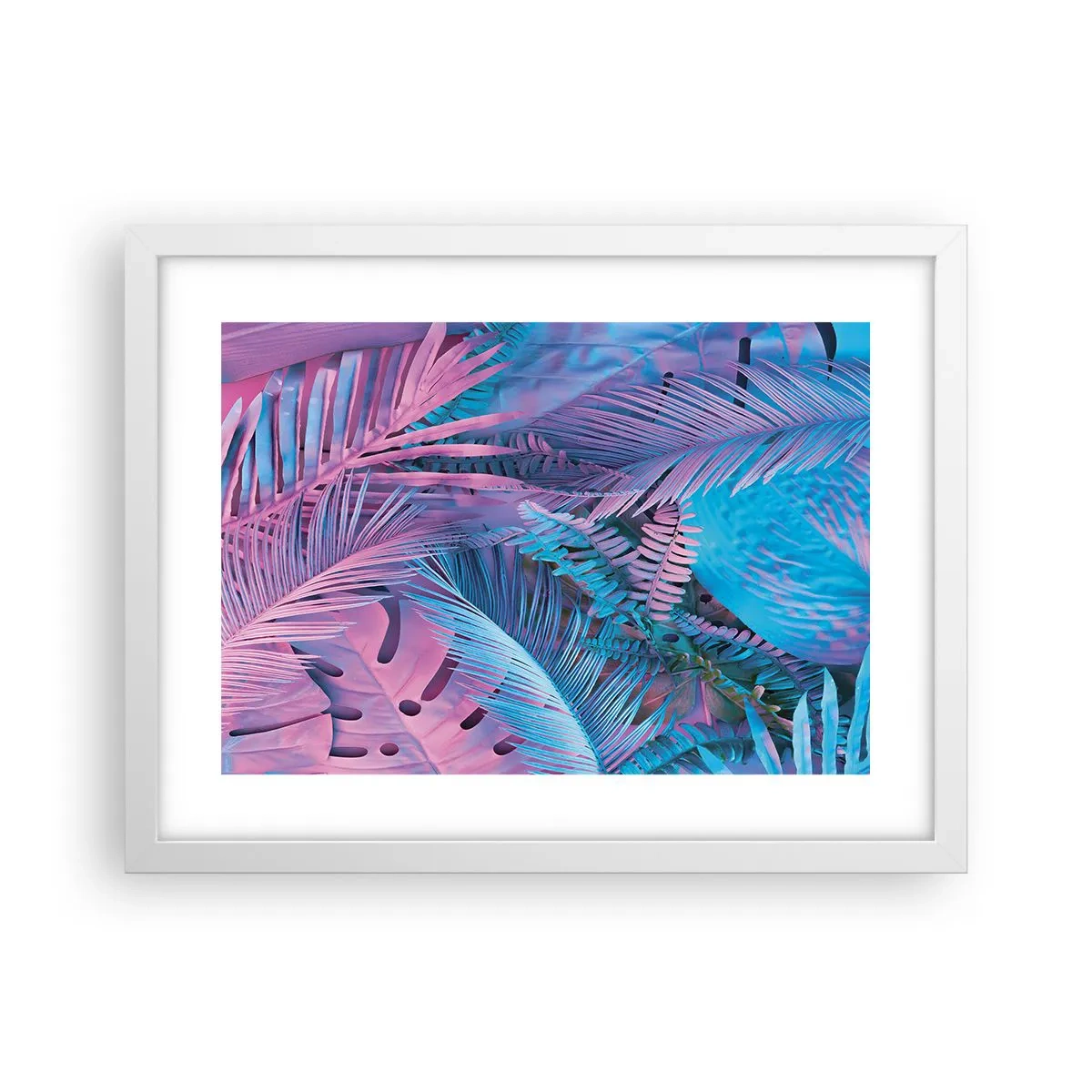 Poszter fekete keretben - Trópusok rózsaszínben és kékben - 40x30 cm