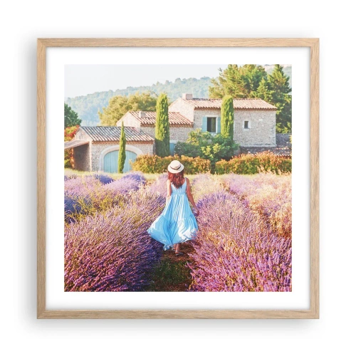 Poszter világos tölgy keretben - Levendula lány - 50x50 cm