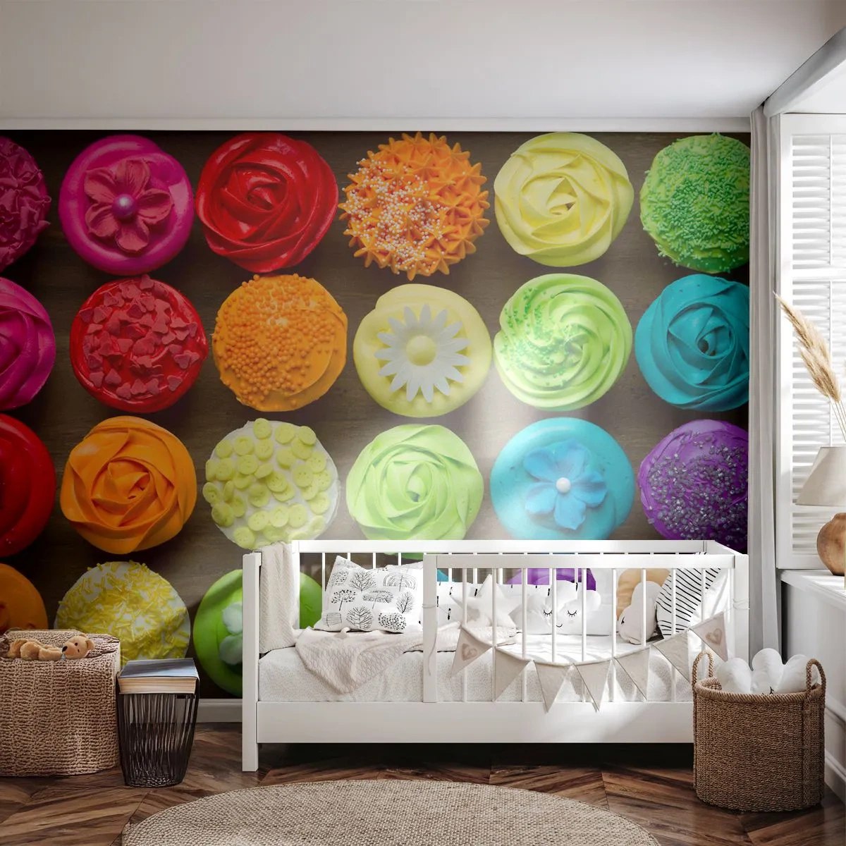 Fotótapéta Premium Sand - Mindegyik más - mindegyik finom - Gasztronómia, színes sütik, 3D - 450x315 cm