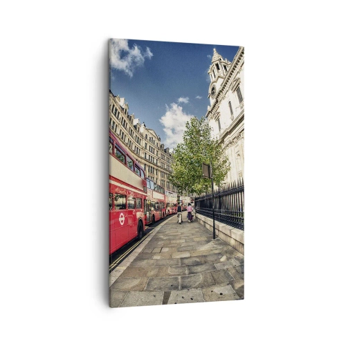 Vászonkép - Londoni utca szürke és piros színben - 45x80 cm