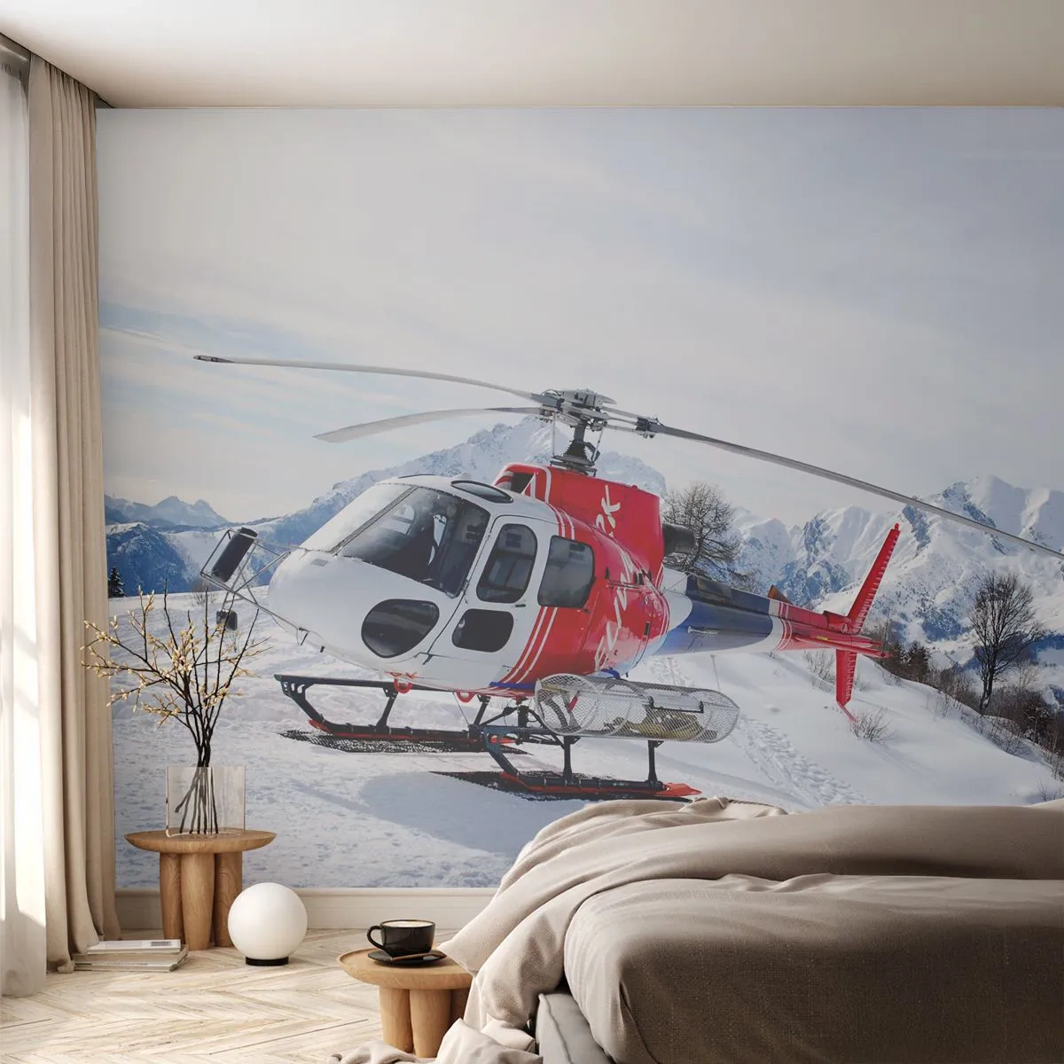 Öntapadós Fotótapéta Deluxe Sticker - Mindig készen - Helikopter, Tájkép, Alpok - 350x256 cm