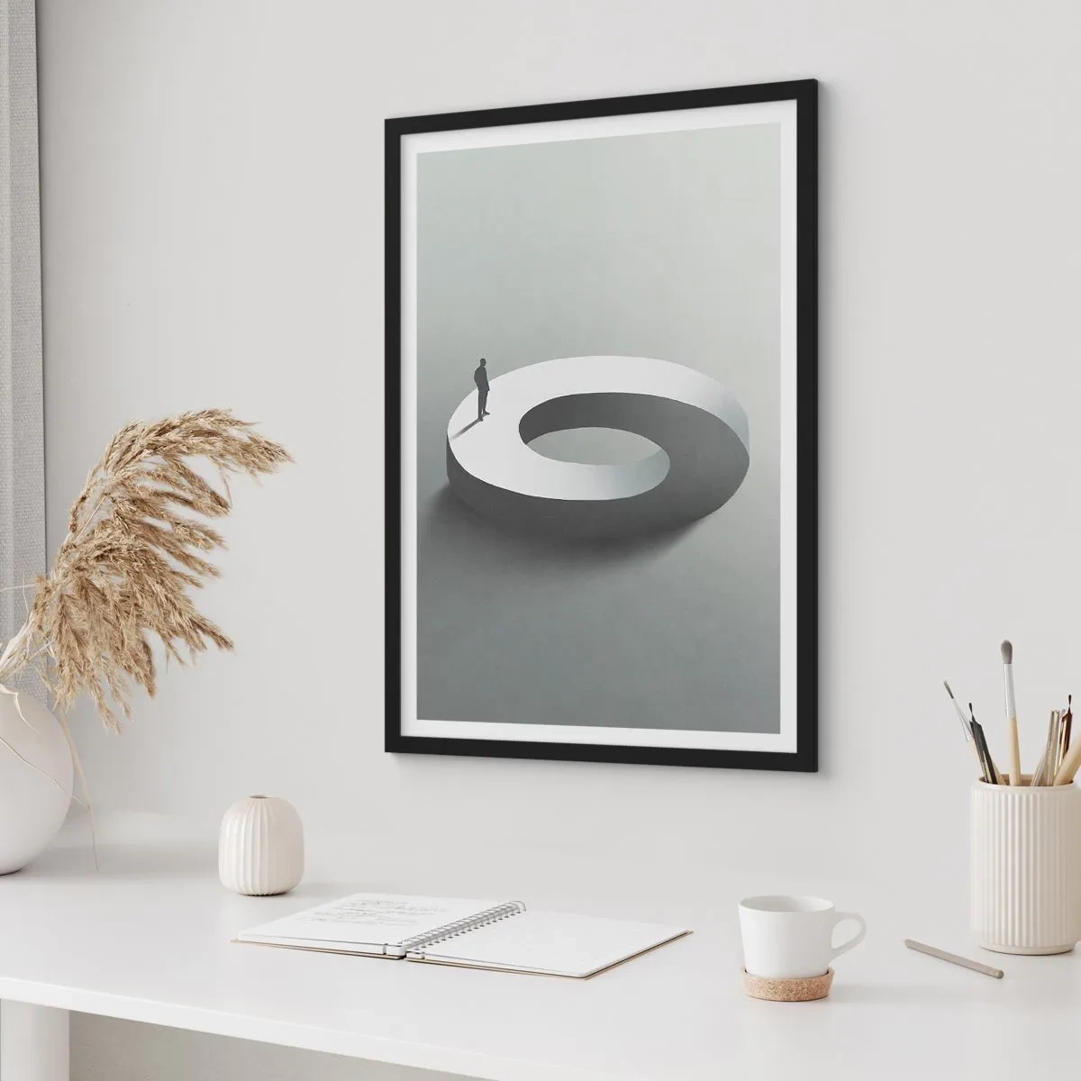 Poszter fehér keretben - Minimalista figura geometrikus szerkezeten - 50x70cm - És bölcsnek lenni - Modern fali dekoráció nappalihoz és hálószobához ARTTOR