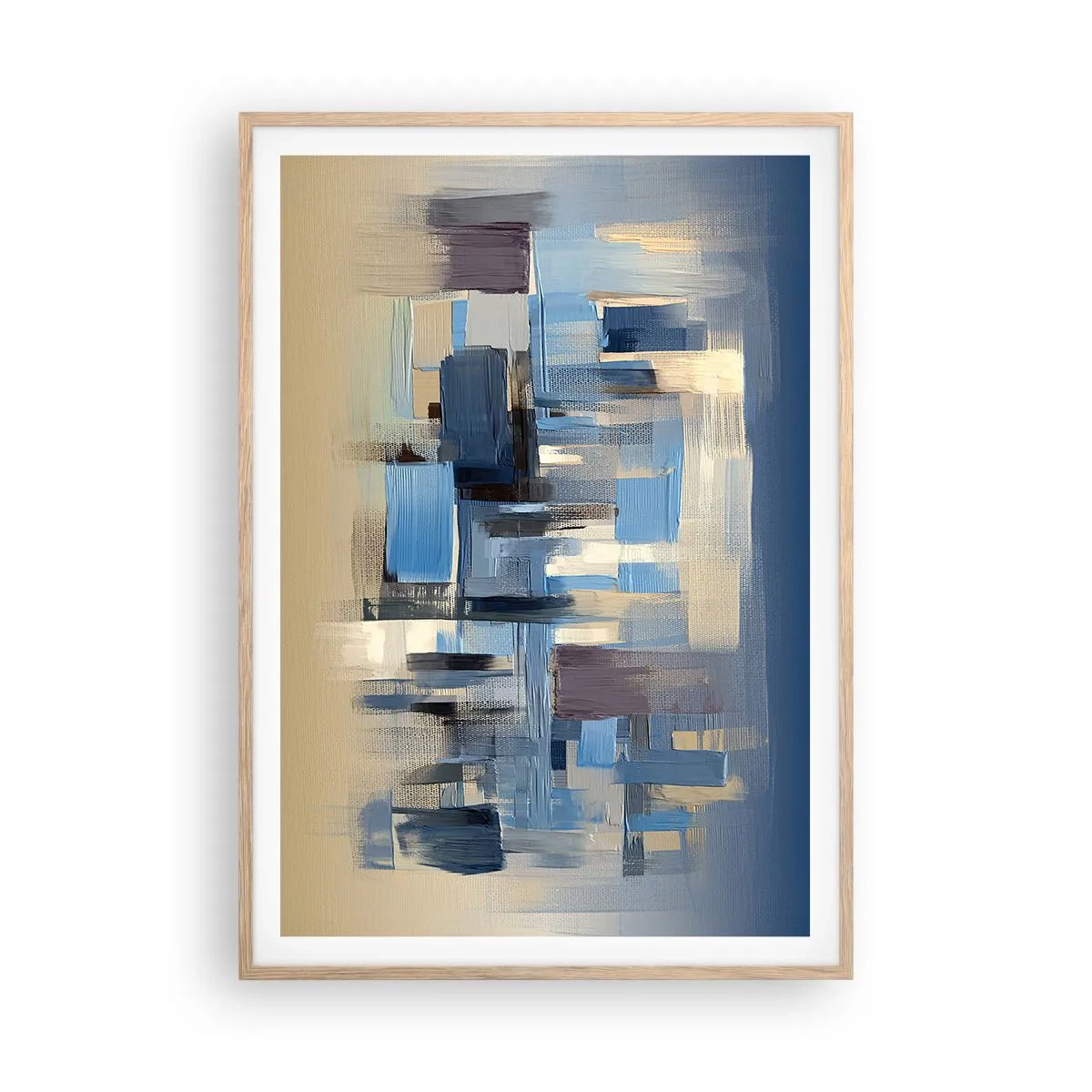 Poszter világos tölgy keretben - Kék építmény - 70x100 cm