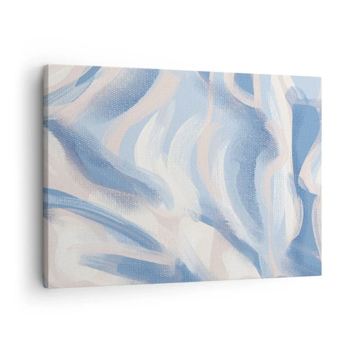 Vászonkép - Absztrakt ecsetvonások kék és bézs árnyalatokban - 70x50cm - Kék fodrok - Modern fali dekoráció nappalihoz és hálószobához ARTTOR