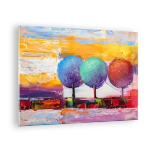 Üveg kép - Színes absztrakt fák intenzív háttéren - 70x50cm - Három a magyar igazság - Modern fali dekoráció nappalihoz és hálószobához ARTTOR