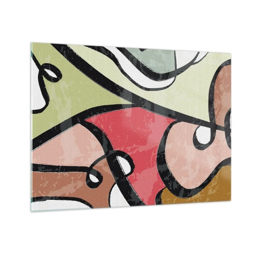 Üveg kép - Színes absztrakció fekete vonalakkal - 70x50cm - Pirouettek a színek között - Modern fali dekoráció nappalihoz és hálószobához ARTTOR