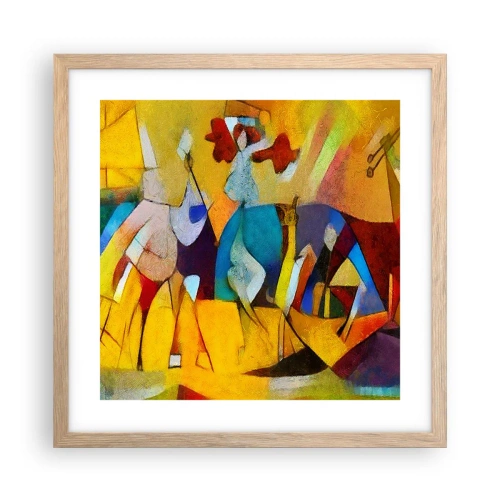 Poszter világos tölgy keretben - Nap - élet - boldogság - 40x40 cm