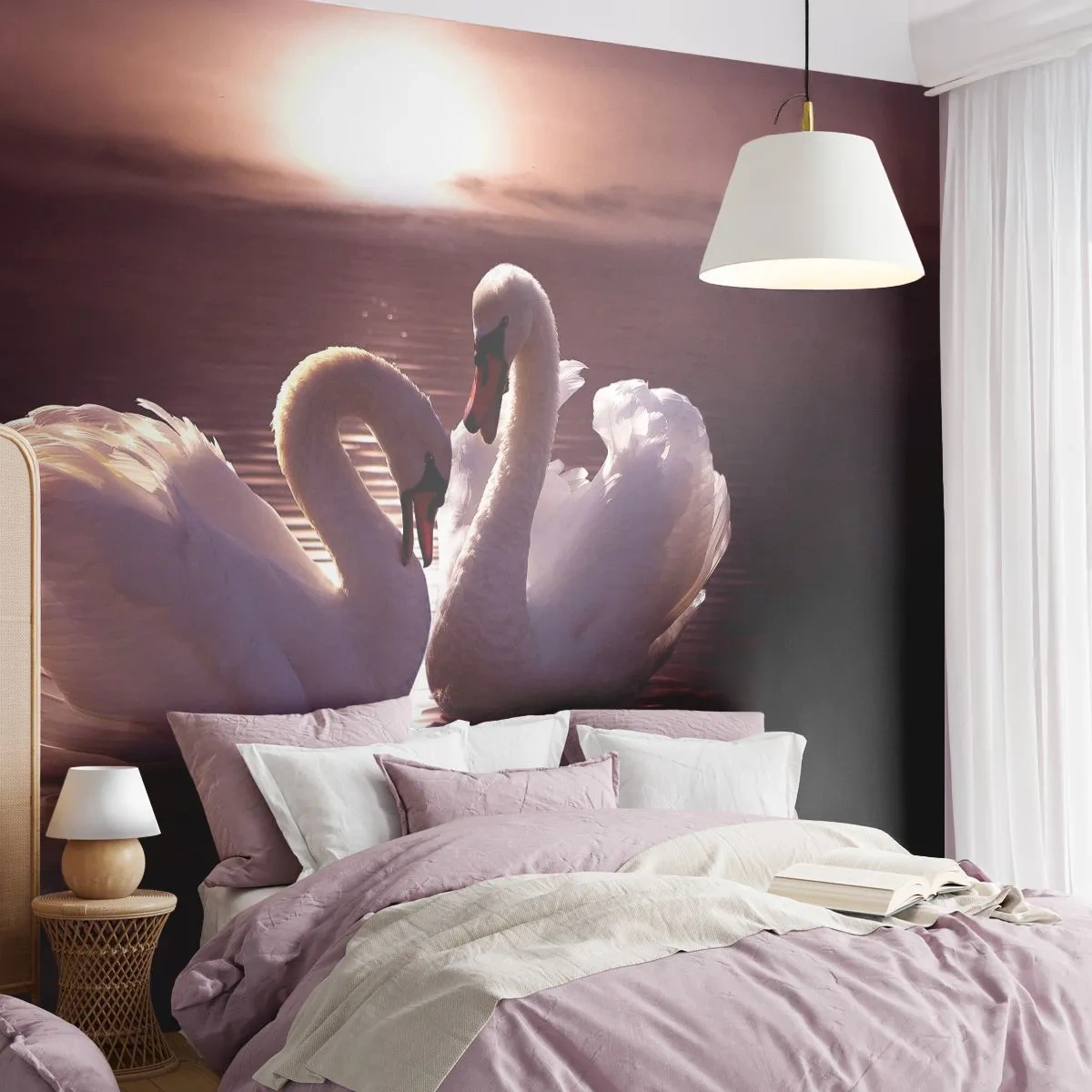 Öntapadós Fotótapéta Deluxe Sticker - Míg a halál el nem választ - Állatok, Tájkép, Hattyúk - 400x280 cm