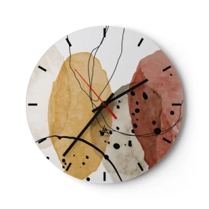 Falióra, Óra - Absztrakt színes formák fekete vonalakkal és pontokkal - 30x30cm - Mint a könnyű, friss levegő - Modern fali dekoráció nappalihoz, konyhához és hálószobához ARTTOR