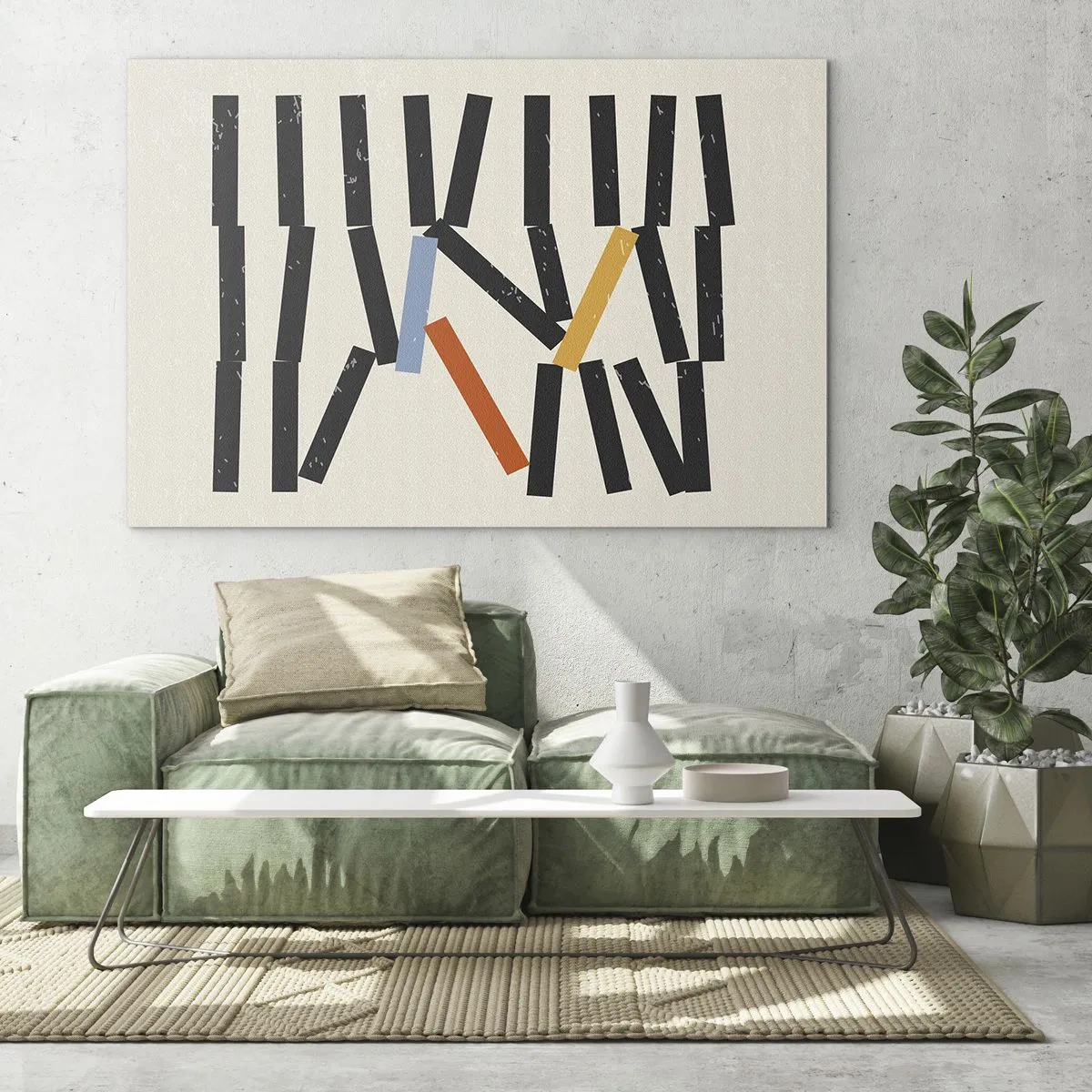 Üveg kép - Dominóként stilizált grafikai kompozíció színes kiegészítőkkel. - 70x50cm - Dominó - kompozíció - Modern fali dekoráció nappalihoz és hálószobához ARTTOR