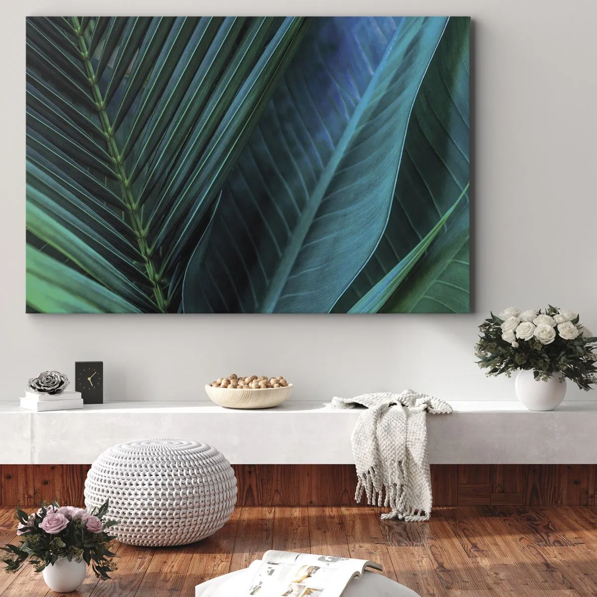 Vászonkép - Trópusi zöld levelek közeli képe - 70x50cm - A zöld anatómiája - Modern fali dekoráció nappalihoz és hálószobához ARTTOR