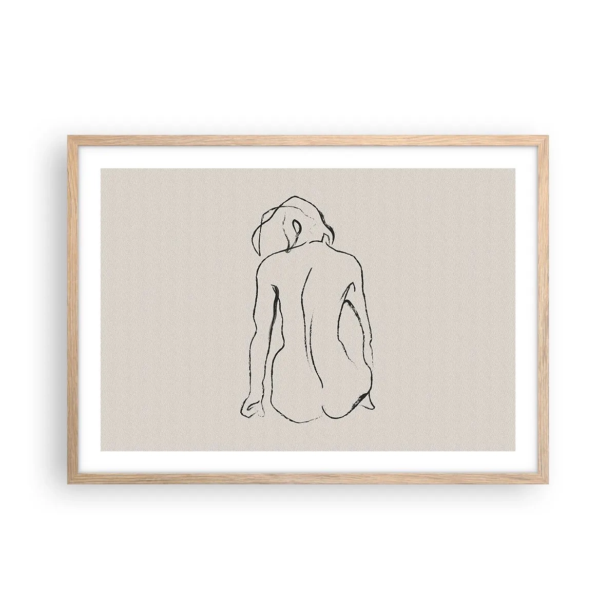 Poszter világos tölgy keretben - Lány meztelenül - 70x50 cm