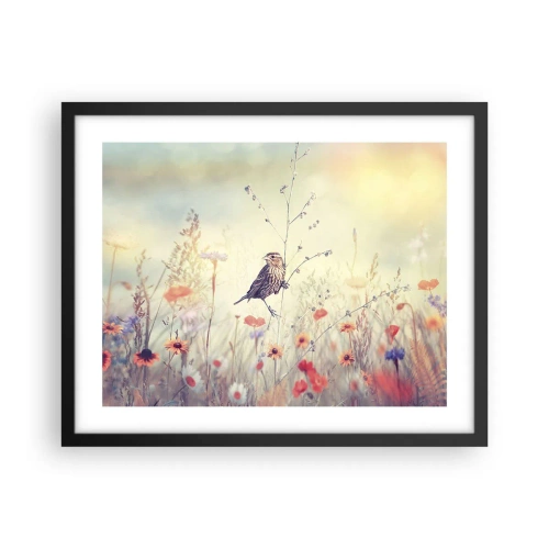 Poszter fehér keretben - Madárportré egy réttel a háttérben - 50x40 cm