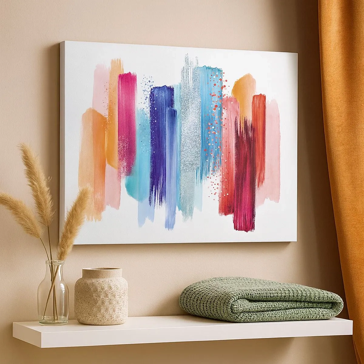 Vászonkép - Színes ecsetvonások fehér alapon - 70x50cm - Fel és le - Modern fali dekoráció nappalihoz és hálószobához ARTTOR