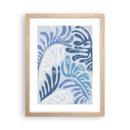 Poszter világos tölgy keretben - Kék páfrányok - 30x40 cm