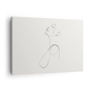 Vászonkép - Minimalista vonalas arcvázlat fehér háttérrel - 70x50cm - Álmokban hurkolt - Modern fali dekoráció nappalihoz és hálószobához ARTTOR