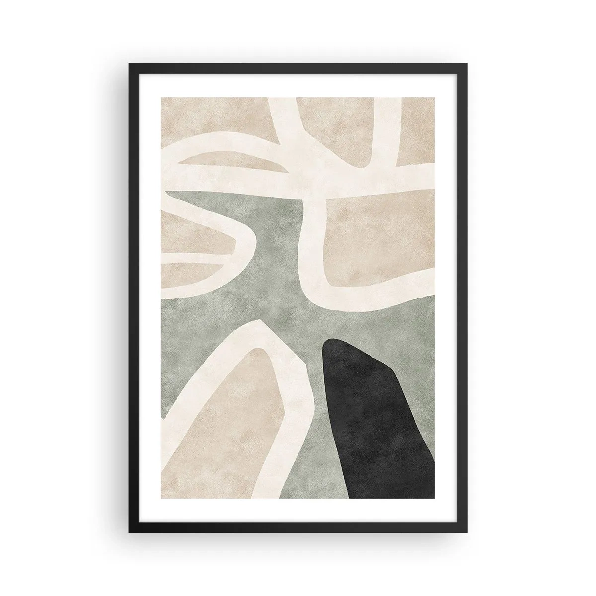 Poszter fehér keretben - Absztrakt színharmónia - 50x70cm - Kompozíció fekete témával - Modern fali dekoráció nappalihoz és hálószobához ARTTOR