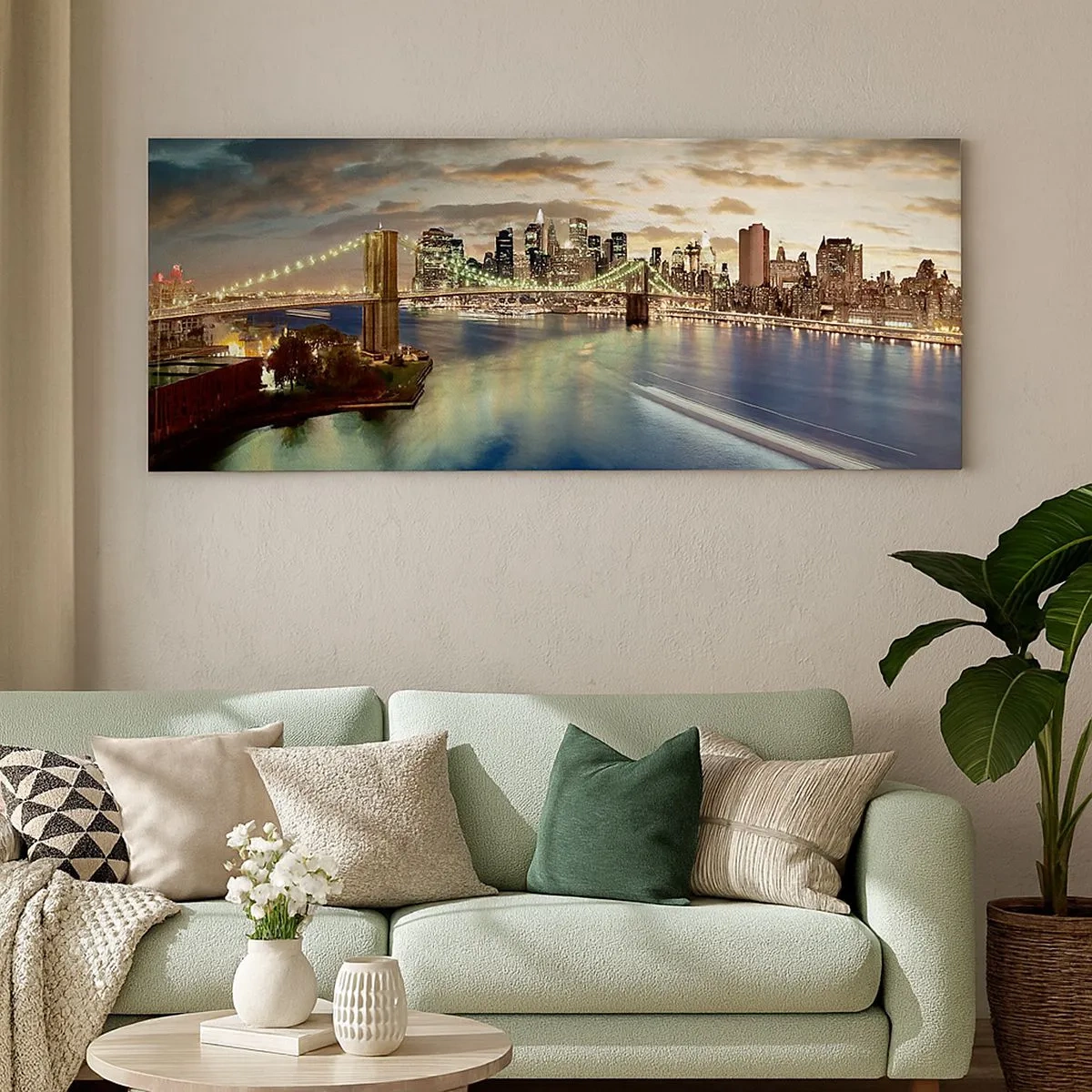 Vászonkép - Fényes este Manhattan felett - 100x40 cm