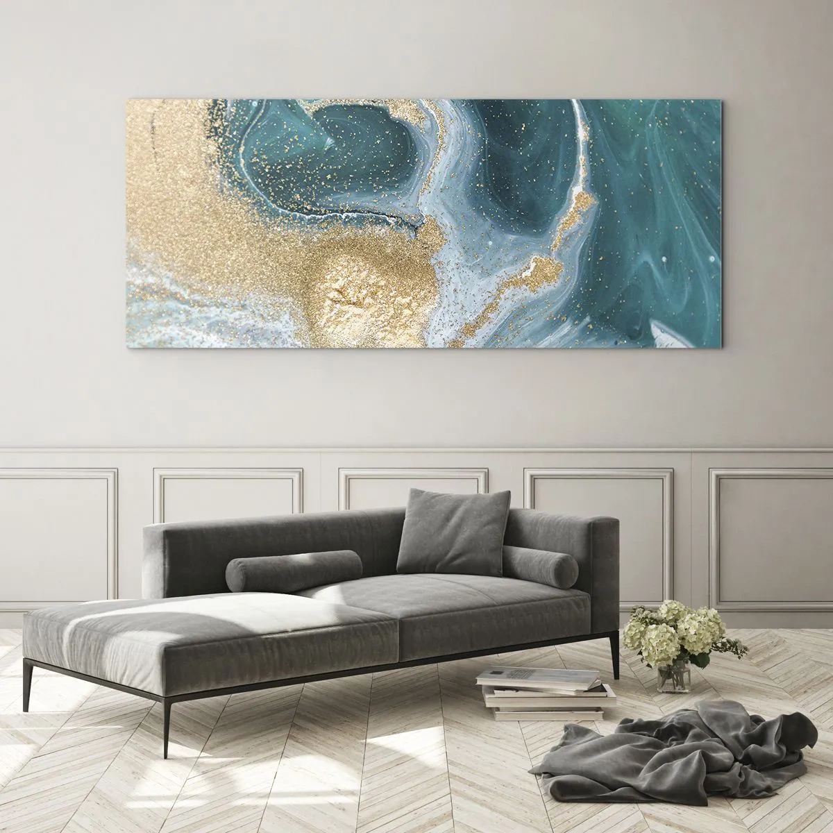 Üveg kép - Arany és türkiz örvénye - 120x50 cm