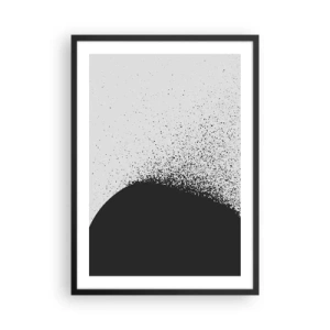 Poszter fehér keretben - Minimalista absztrakció fekete folttal világos háttér előtt - 50x70cm - Molekulák mozgása - Modern fali dekoráció nappalihoz és hálószobához ARTTOR