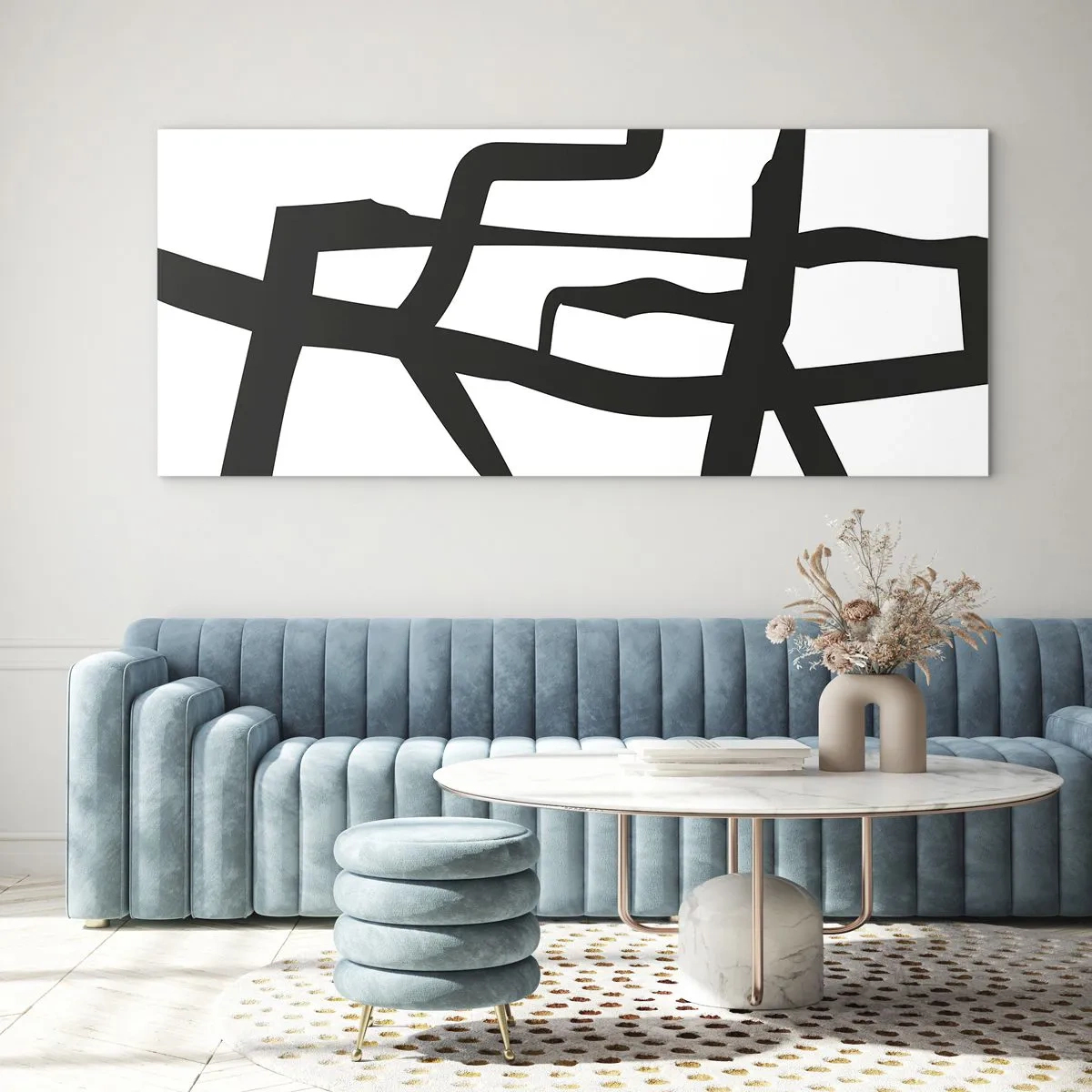 Üveg kép - Fekete-fehér konstrukció - 100x40 cm