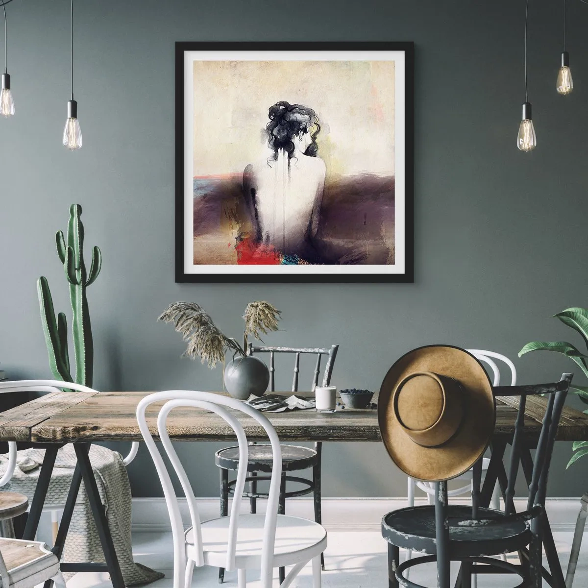 Poszter fehér keretben - Sima vonalak, ovális formák - 60x60 cm