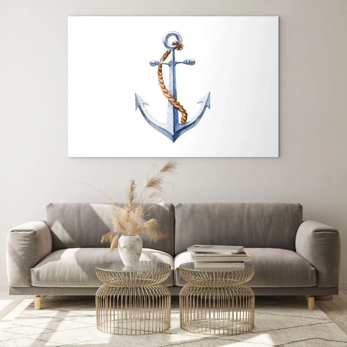 Üveg kép - Horgony kötéllel, tengerészeti stílusban - 70x50cm - Ó kaland! - Modern fali dekoráció nappalihoz és hálószobához ARTTOR