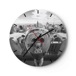 Falióra, Óra - New York látképére célzott városnéző távcső - 30x30cm - A városok városa - Modern fali dekoráció nappalihoz, konyhához és hálószobához ARTTOR