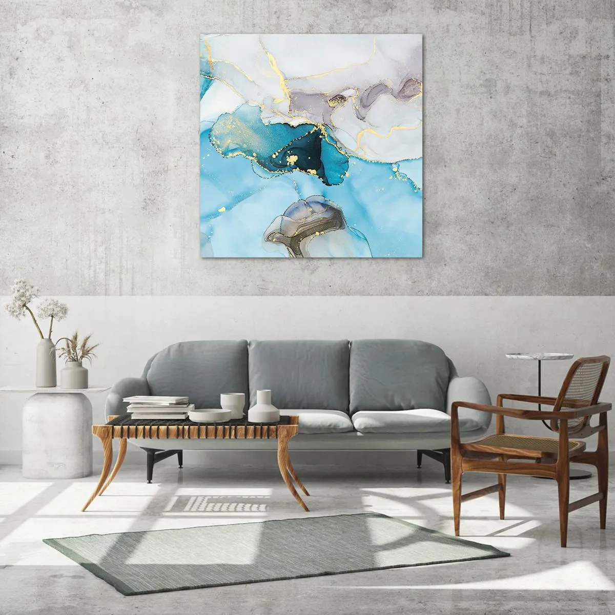 Üveg kép - Tanulmány a szürke és a türkiz találkozásáról - 30x30 cm