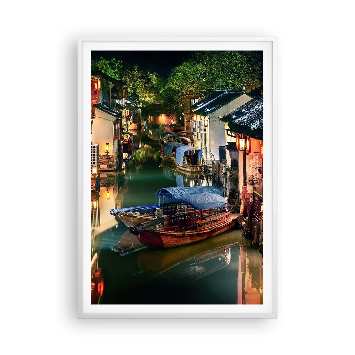Poszter fekete keretben - Este egy kínai utcán - 70x100 cm