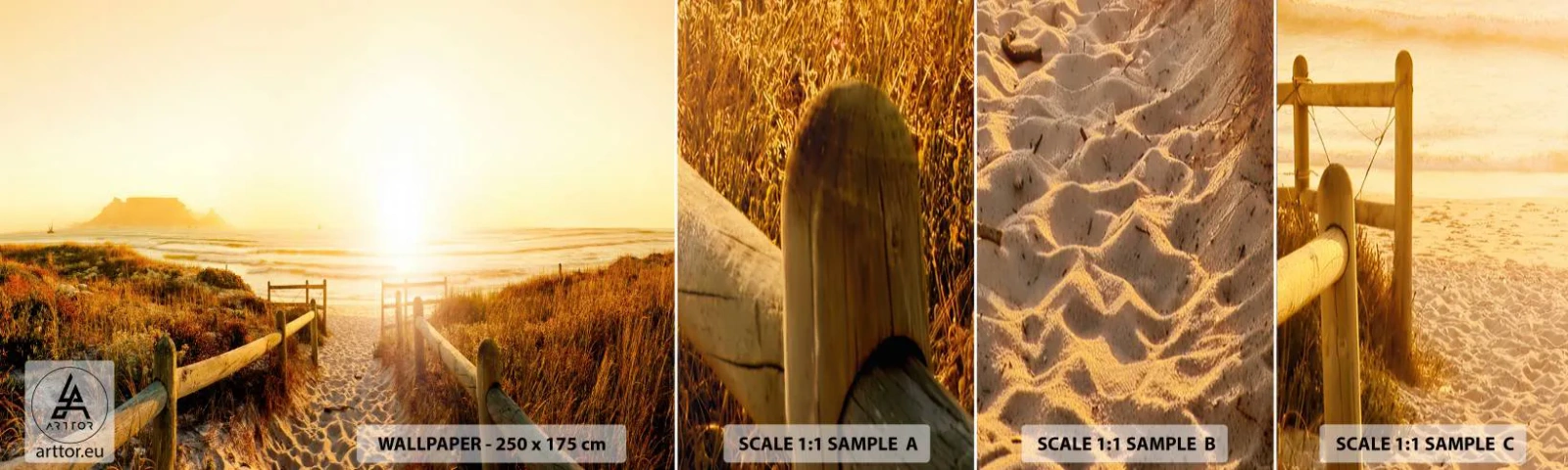 Fotótapéta Minta Öntapadós Deluxe Sticker - A dűnén túl, a nap felé - Tájkép, Strand, Napnyugta - 100x30 cm