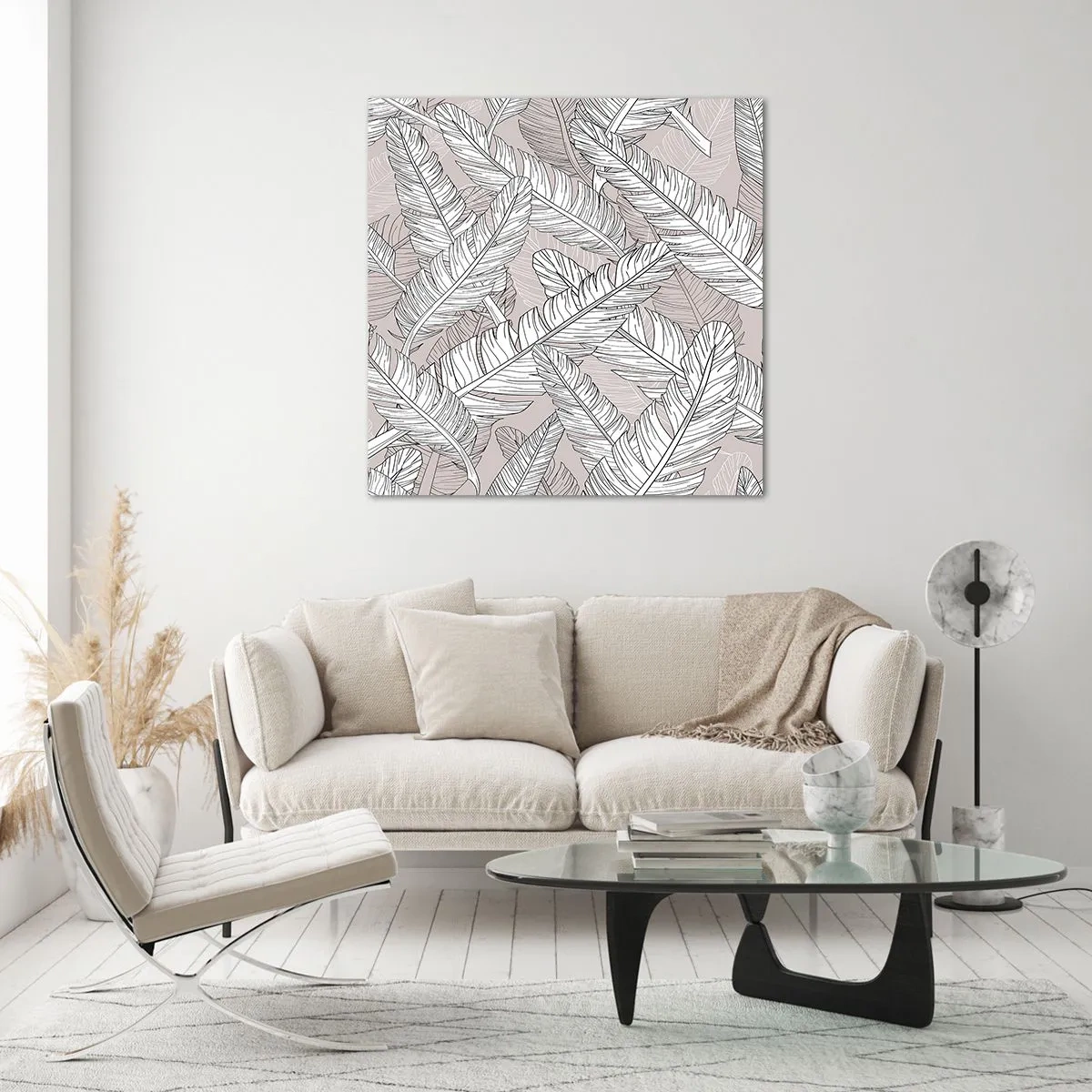 Üveg kép - Tollas kavarodás - 50x50 cm