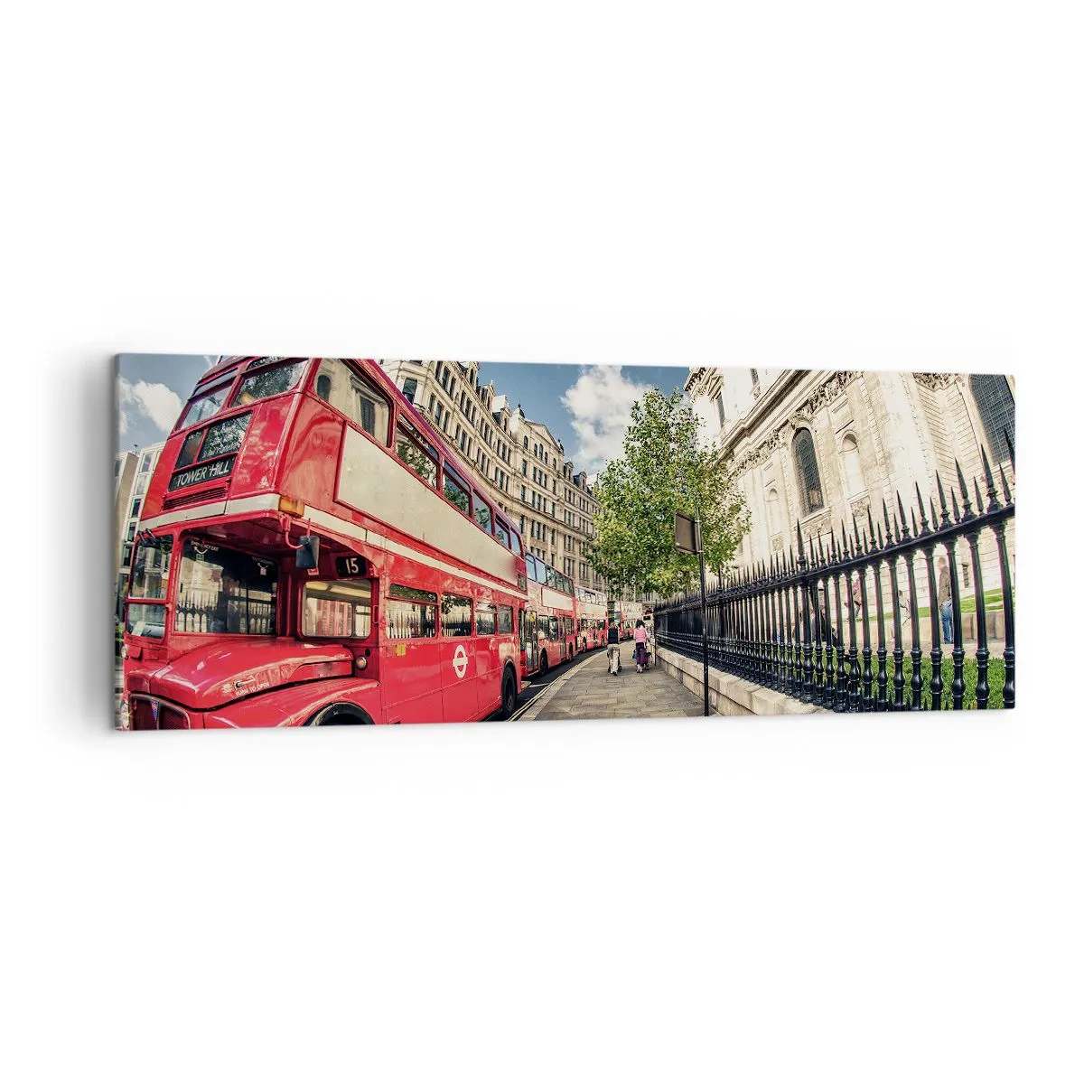 Vászonkép - Londoni utca szürke és piros színben - 140x50 cm