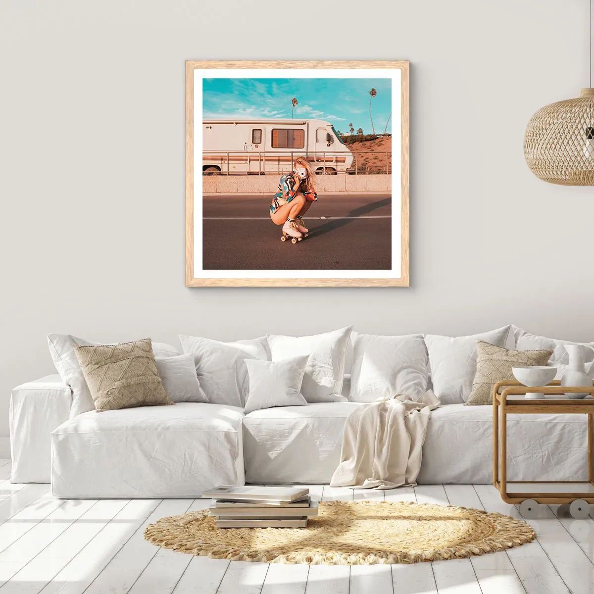 Poszter világos tölgy keretben - Mosolyt kérek! - 50x50 cm