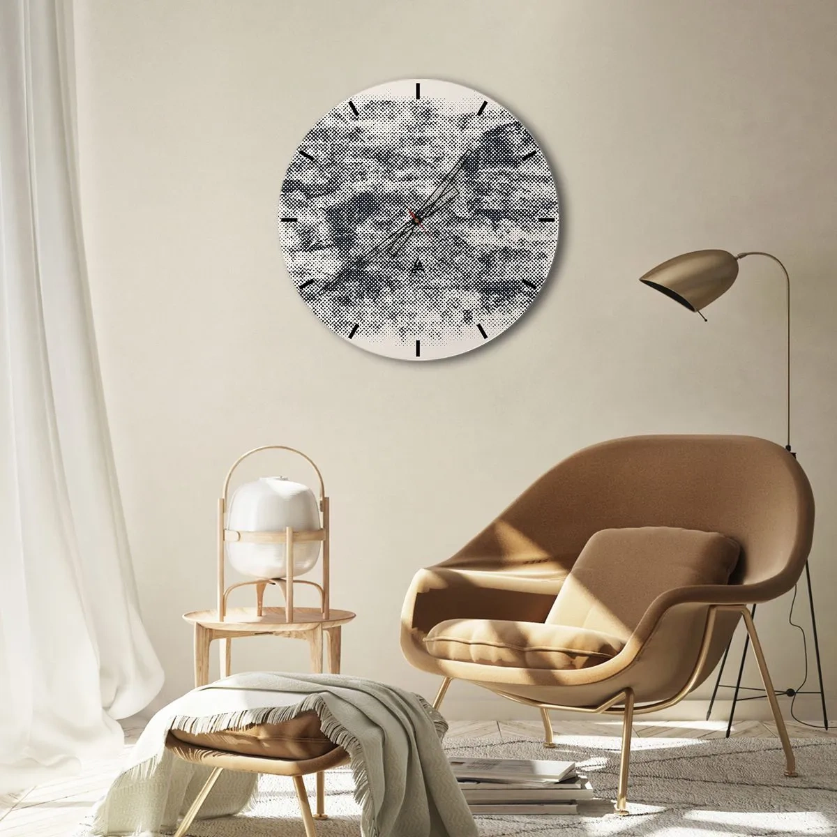 Falióra, Óra - Fekete-fehér textúra raszteres hálóhatással - 30x30cm - Ködös kompozíció - Modern fali dekoráció nappalihoz, konyhához és hálószobához ARTTOR