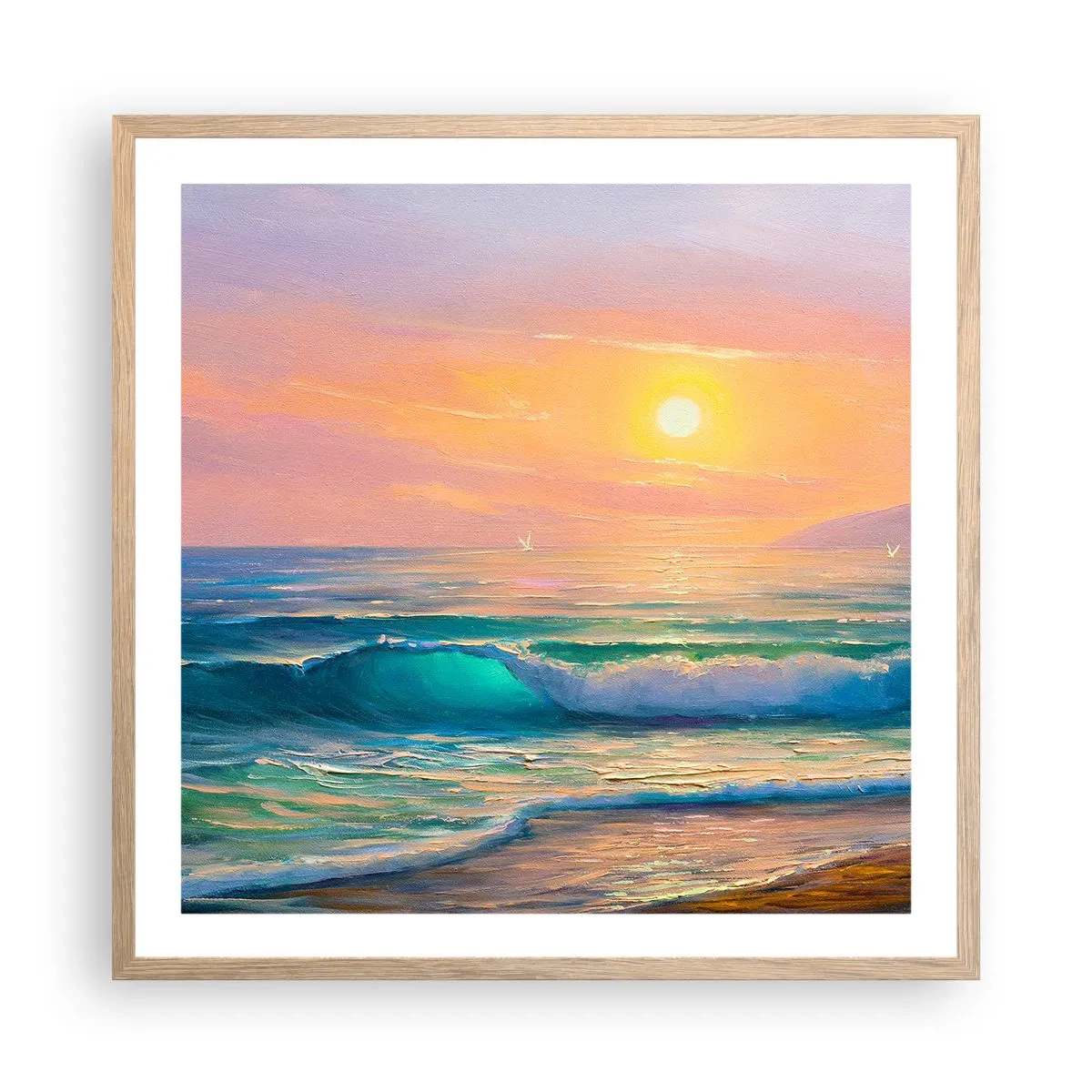 Poszter világos tölgy keretben - A hullámok türkizkék dala - 60x60 cm