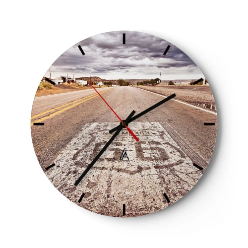 Falióra, Óra - 66-os út felhős ég alatt - 30x30cm - Mother Road – amerikai legenda - Modern fali dekoráció nappalihoz, konyhához és hálószobához ARTTOR