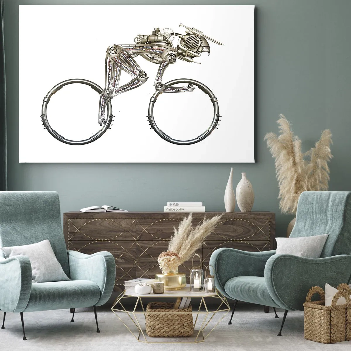 Vászonkép - Egy mechanikus kerékpár futurisztikus dizájnnal - 70x50cm - Remek gép - Modern fali dekoráció nappalihoz és hálószobához ARTTOR