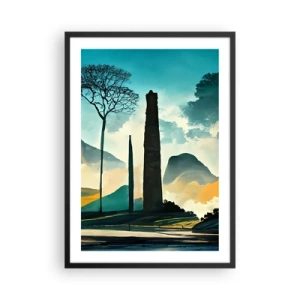 Poszter fehér keretben - Egy titokzatos táj monumentális obeliszkekkel - 50x70cm - Mindíg magasabbra és magasabbra - Modern fali dekoráció nappalihoz és hálószobához ARTTOR