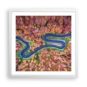 Poszter fekete keretben - Kanyargós út az erdőn keresztül - 50x50 cm