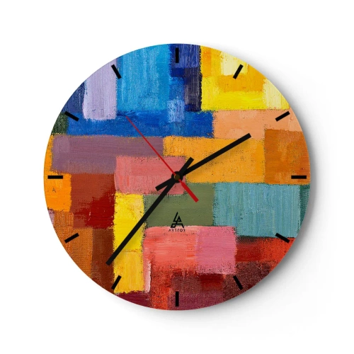 Falióra, Óra - Színes téglalapok olajfesték textúrával az óra számlapján - 30x30cm - Mindegyik más, mindegyik színes - Modern fali dekoráció nappalihoz, konyhához és hálószobához ARTTOR